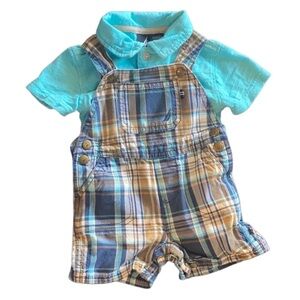 Nautica plaid shortalls set with polo shirt